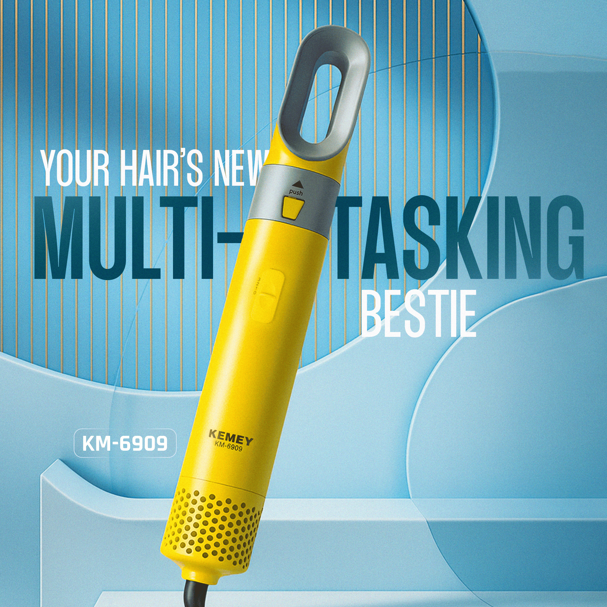 Kemey KM-6909 5-in-1 High-Speed Negative Ion Hair Dryer Set