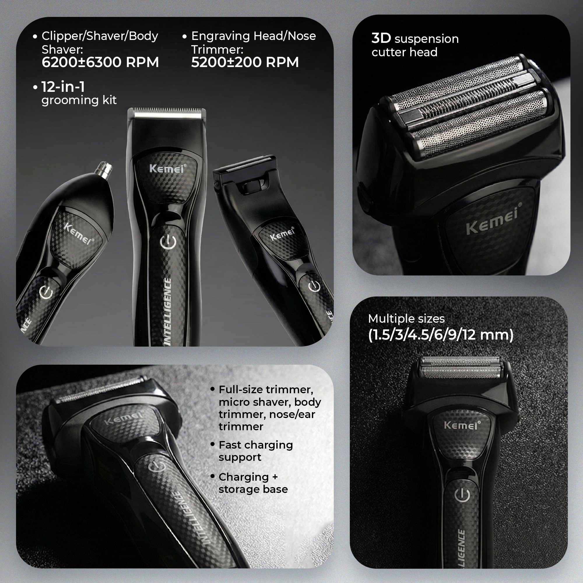 Kemei KM-671 – 12-in-1 Personal Shaver & Grooming Kit