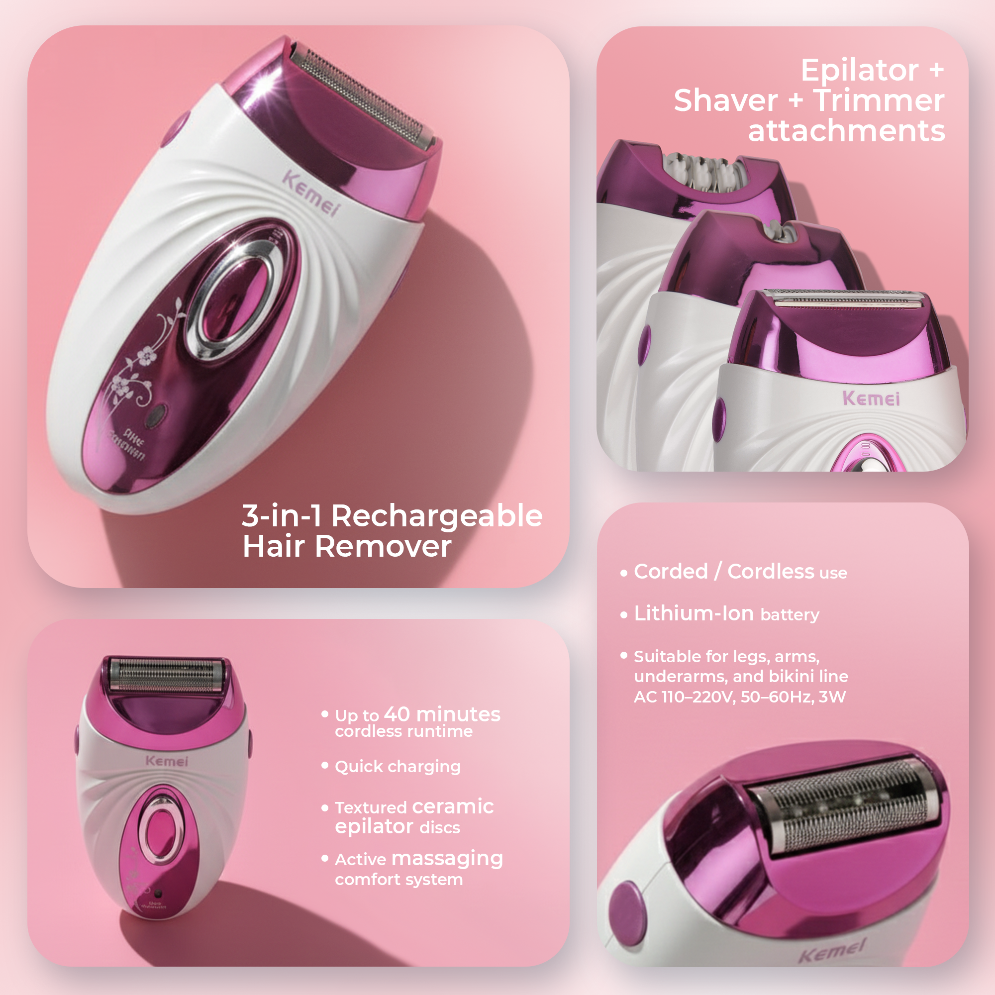 Kemei KM-205 Rechargeable Hair Remover